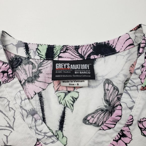 Grey's Anatomy White Floral Scrub Top Purple Cargo Scrub Pants Set Size Small - Picture 4 of 16